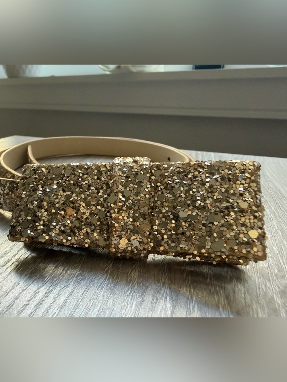 Kate Spade Gold Glitter Bow Belt Size S